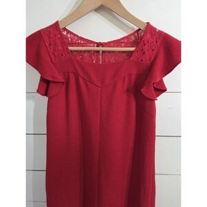 Anthropologie HD In Paris Red Lace Ruffle Shift Cocktail Dress Size S/XS RV $168